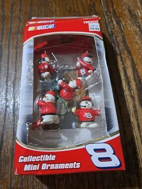 Vintage Trevco Nascar #8 Dale Earnhardt Jr Snowmen Pit Crew Mini Ornaments